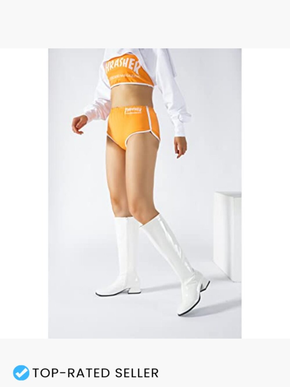 Knee High Gogo Boots Low Block Heel Zip Up Chunky Square Toe Party Dance Shoes - Picture 3 of 7